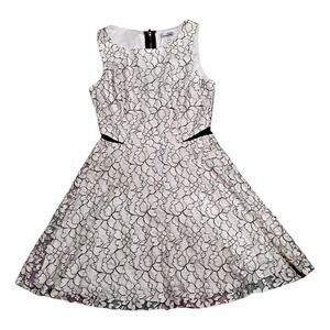 Y2K White Black Floral Lace Sleeveless Speechless Fit and Flare Dress Size 7
